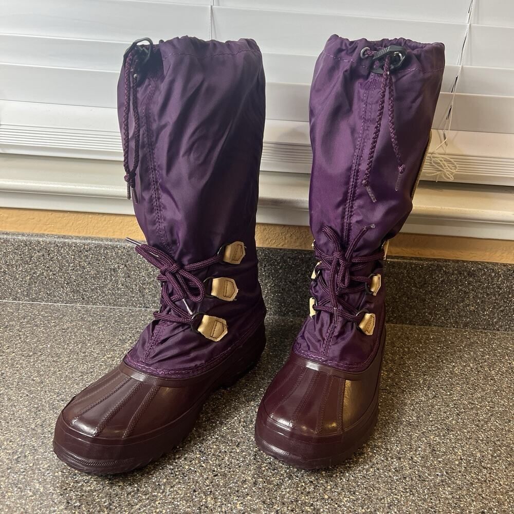 Sorel Kaufman Snowlion Purple Plum Felt Lined Winter Snow Boot Womens Size 7 Tie
